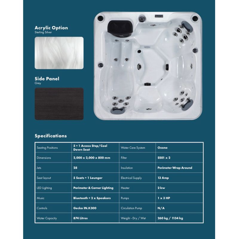 The Brecon Hot Tub – 5-6 Person Hot Tub with Lounger