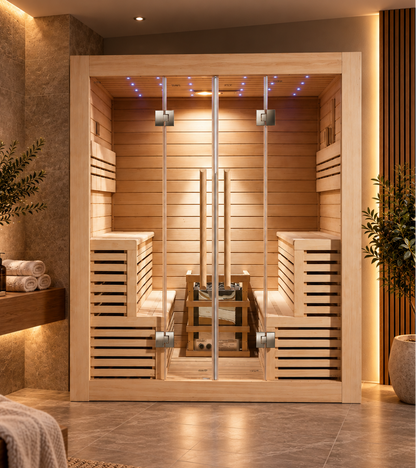 CenturaHeat 4 Person Canadian Hemlock Indoor Sauna with 6kW Harvia Heater