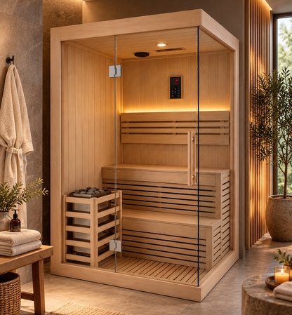 CenturaHeat 2 Person Canadian Hemlock Indoor Sauna with 2.3kW Harvia Heater