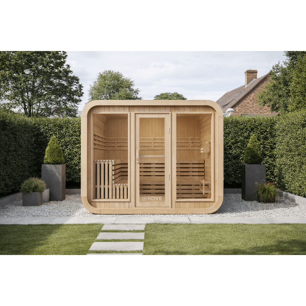 KOVE Cube Sauna 5–6 Person Outdoor Sauna – Premium Spruce Wood, 8kW Harvia Heater, Modern Cube Design