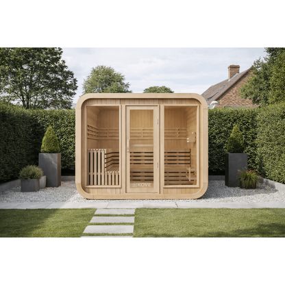KOVE Cube Sauna 5–6 Person Outdoor Sauna – Premium Spruce Wood, 8kW Harvia Heater, Modern Cube Design