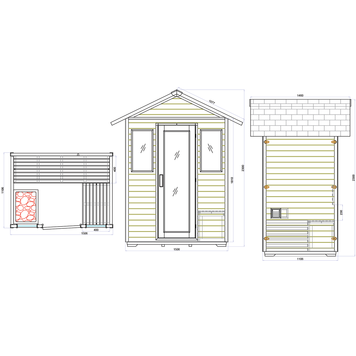 CenturaHeat 3 Person Traditional Steam Outdoor Sauna Room