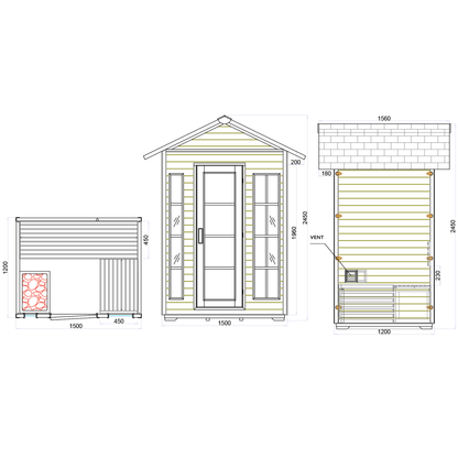 CenturaHeat 3 Person Outdoor Steam Sauna