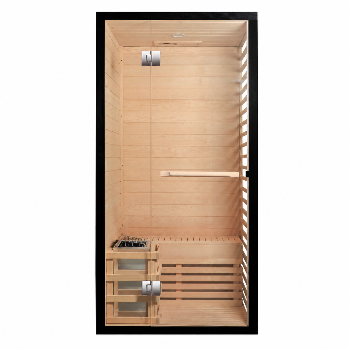 CenturaHeat 2 Person Canadian Hemlock Indoor Sauna with Glass Side Wall and 3kW Harvia Heater
