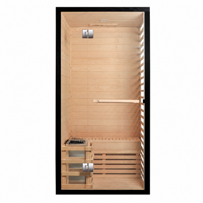 CenturaHeat 2 Person Canadian Hemlock Indoor Sauna with Glass Side Wall and 3kW Harvia Heater