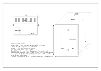 CenturaHeat 2 Person Canadian Hemlock Indoor Sauna with Glass Side Wall and 3kW Harvia Heater