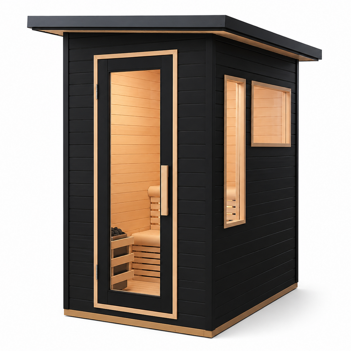 CenturaHeat 2 Person Black-Finished Hemlock Outdoor Sauna with 6kW Harvia Heater