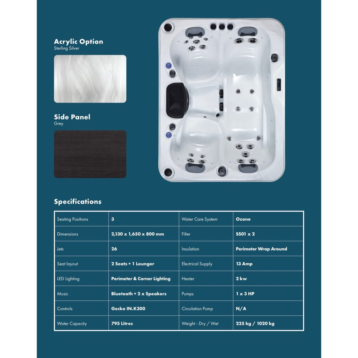 The Carew – 3-Person Hot Tub with Lounger
