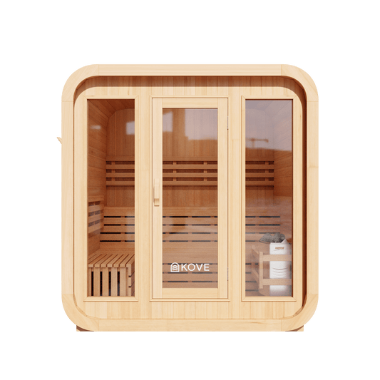 KOVE Cube Sauna 3–4 Person Outdoor Sauna – Premium Spruce Wood, 6kW Harvia Heater, Modern Cube Design