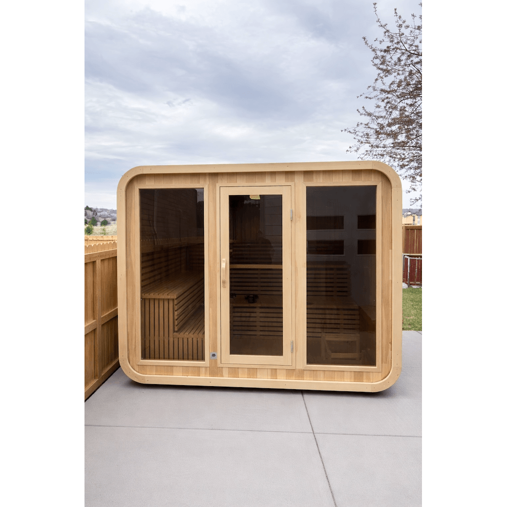 KOVE Cube Sauna 5–6 Person Outdoor Sauna – Premium Spruce Wood, 8kW Harvia Heater, Modern Cube Design