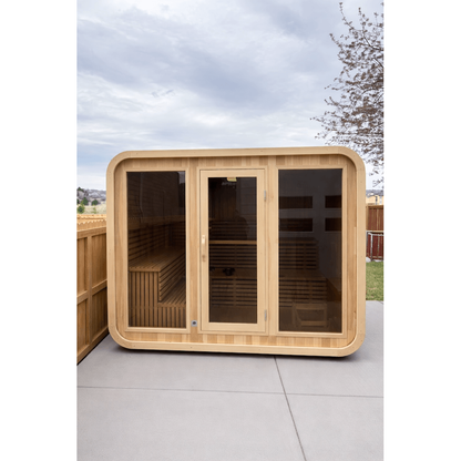 KOVE Cube Sauna 5–6 Person Outdoor Sauna – Premium Spruce Wood, 8kW Harvia Heater, Modern Cube Design