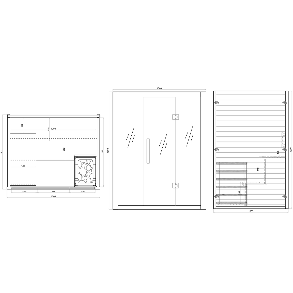 CenturaHeat Luxury Steam Traditional Indoor Sauna with Glass Door