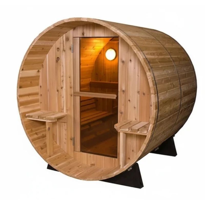 The Barrel Sauna 7+1ft – Western Red Cedar Outdoor Sauna with Sheltered Bench