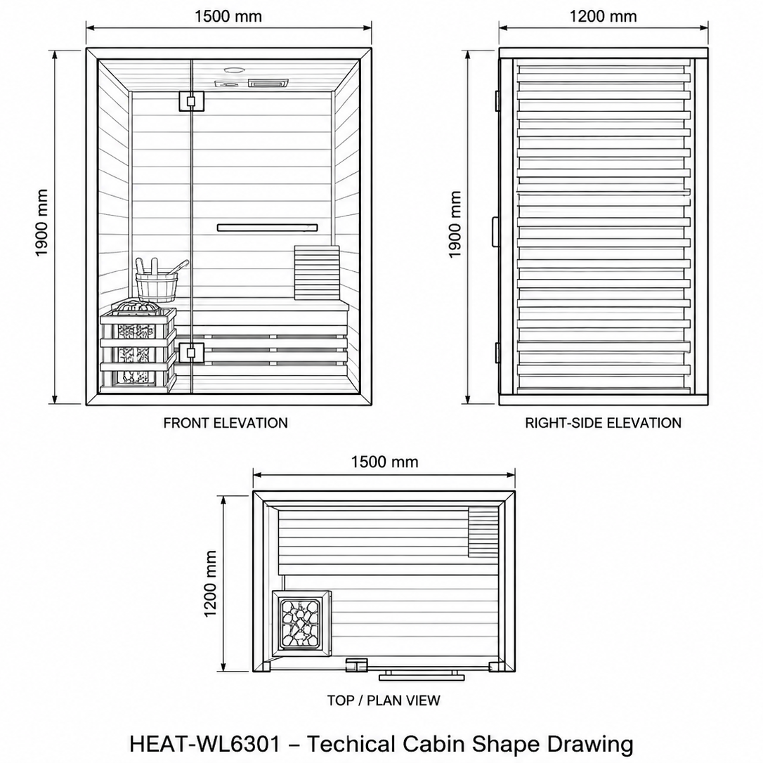CenturaHeat 2 Person Canadian Hemlock Indoor Sauna with Glass Side Wall and 3kW Harvia Heater