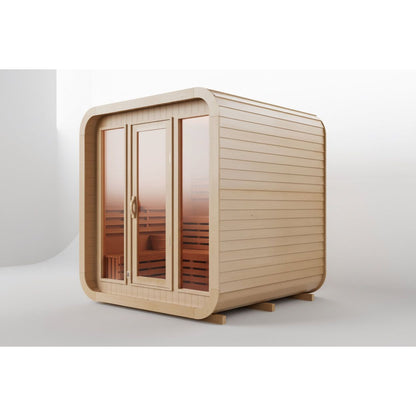 KOVE Cube Sauna 3–4 Person Outdoor Sauna – Premium Spruce Wood, 6kW Harvia Heater, Modern Cube Design