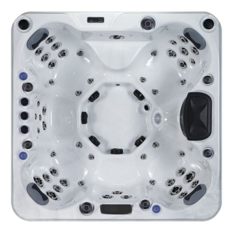 The Cradoc Hot Tub by Gwenique Wellness – 7 Seat Premium Hot Tub with 59 Jets. Manufactured by Superior Wellness.