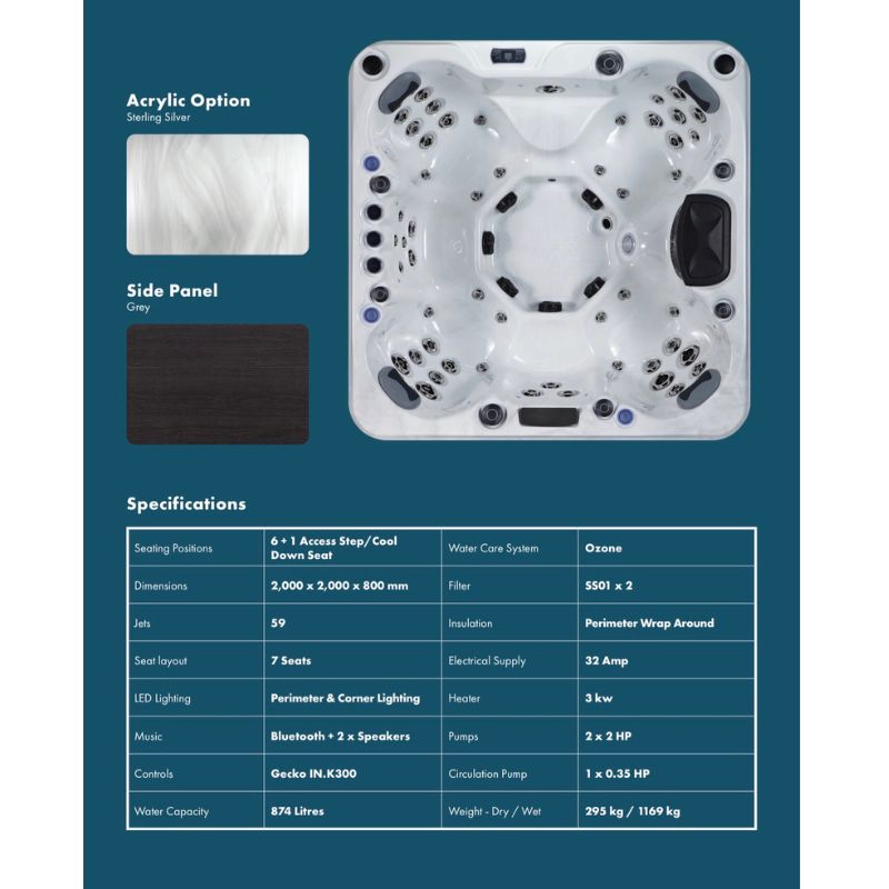 The Cradoc Hot Tub – 7 Seat Premium Hot Tub & 59 Jets