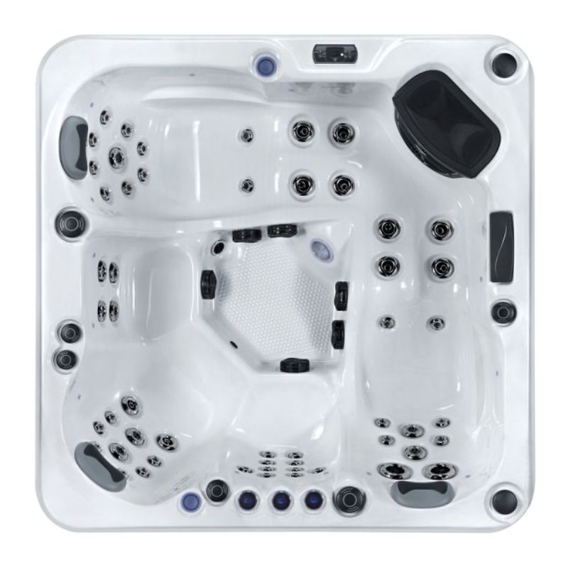 The Borth Hot Tub by Gwenique Wellness– 5 Person Hot Tub with Dual Loungers with 57 Jets. Manufactured by Superior Wellness