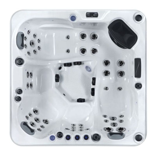 The Borth Hot Tub by Gwenique Wellness– 5 Person Hot Tub with Dual Loungers with 57 Jets. Manufactured by Superior Wellness