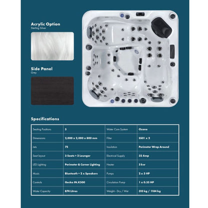 The Solva Hot Tub – 5 Person Hot Tub with Dual Loungers & 75 Jets