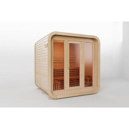 KOVE Cube Sauna 3–4 Person Outdoor Sauna – Premium Spruce Wood, 6kW Harvia Heater, Modern Cube Design